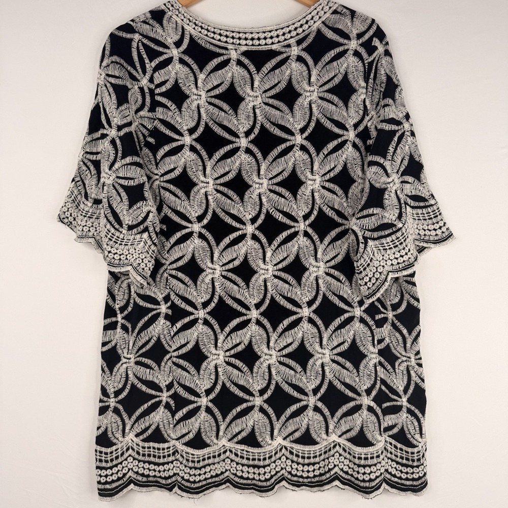 Solitaire Tunic Top Sz 1X Embroidered Floral Blue Anthropologie Boho Peasant - Picture 12 of 13